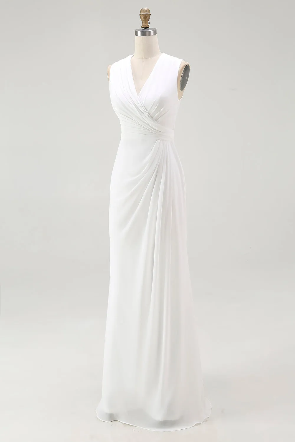 White A Line V-Neck Ruched Engagement Dress sold by Wedtrend product image thumbnail 5