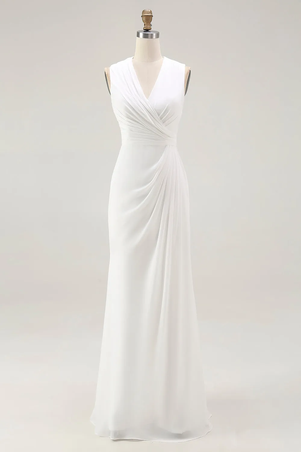 White A Line V-Neck Ruched Engagement Dress sold by Wedtrend product image thumbnail 3