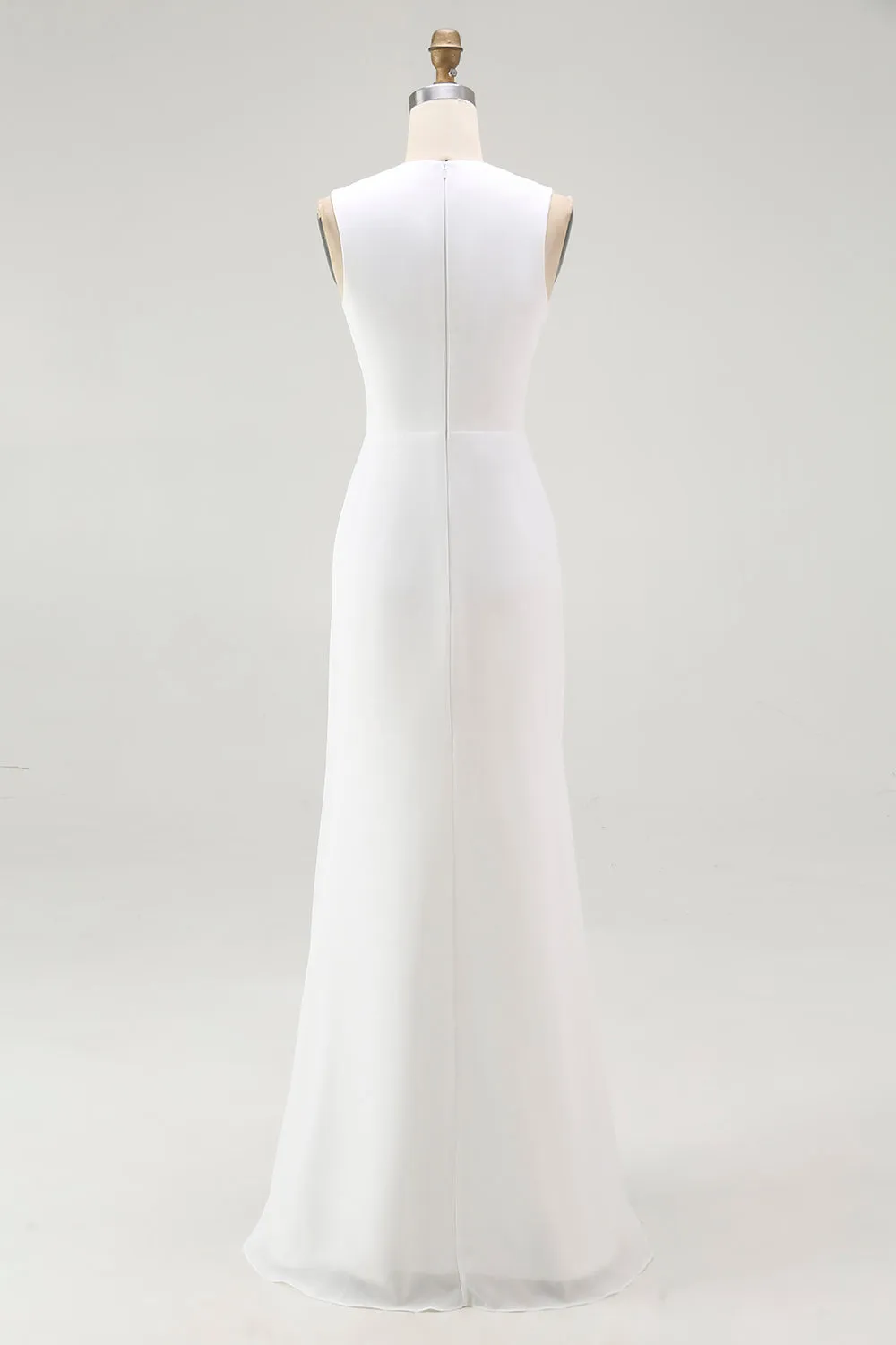 White A Line V-Neck Ruched Engagement Dress sold by Wedtrend product image thumbnail 4
