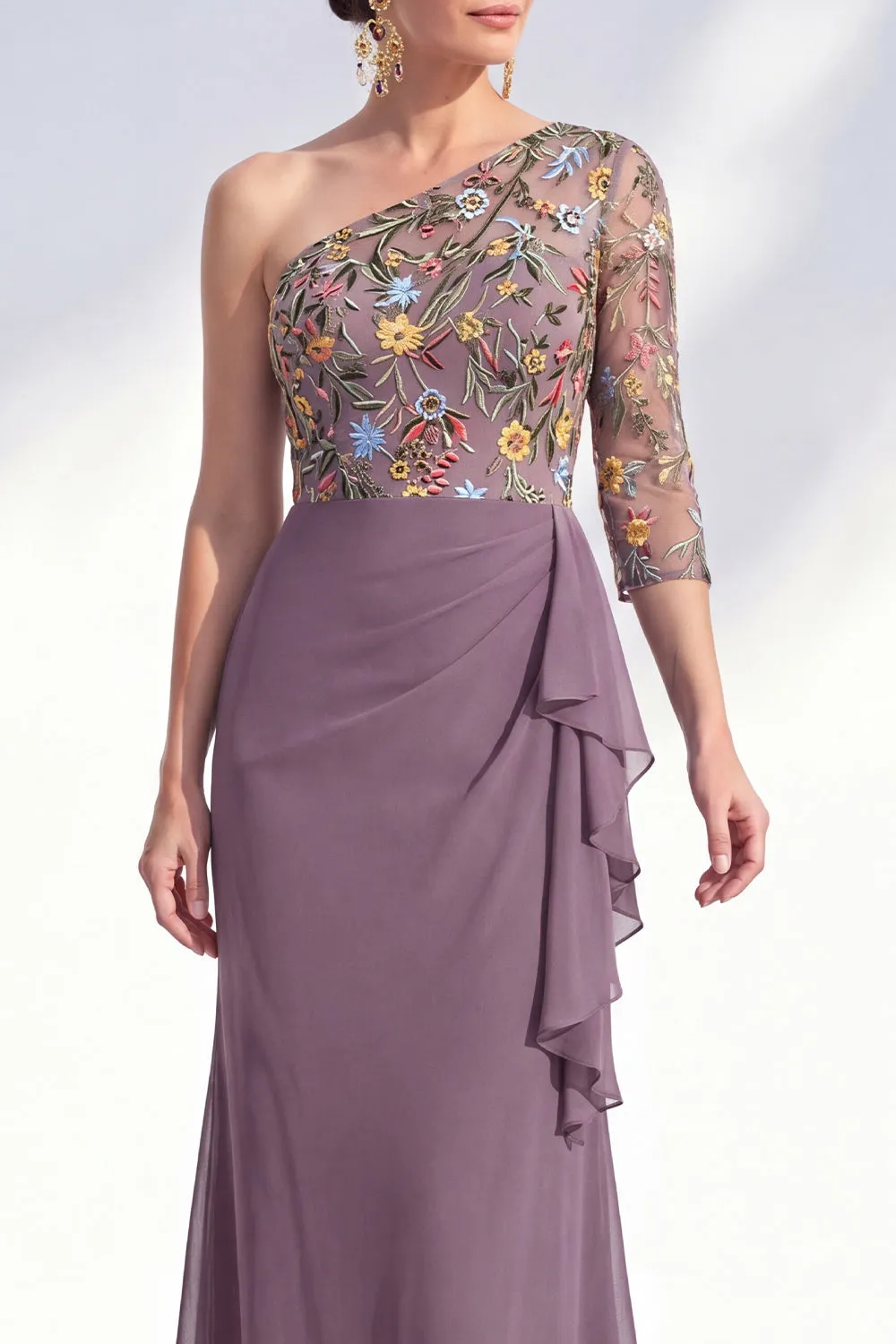 Grey Purple Floral One Shoulder Mother of the Bride Dress sold by Wedtrend product image thumbnail 3