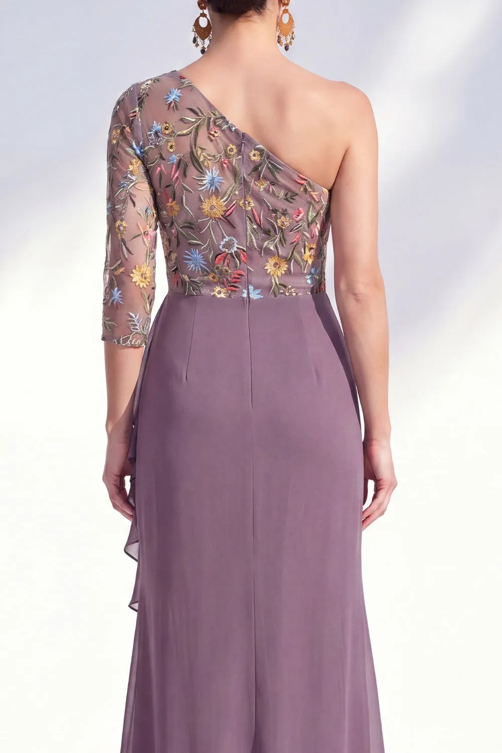 Grey Purple Floral One Shoulder Mother of the Bride Dress sold by Wedtrend product image thumbnail 4