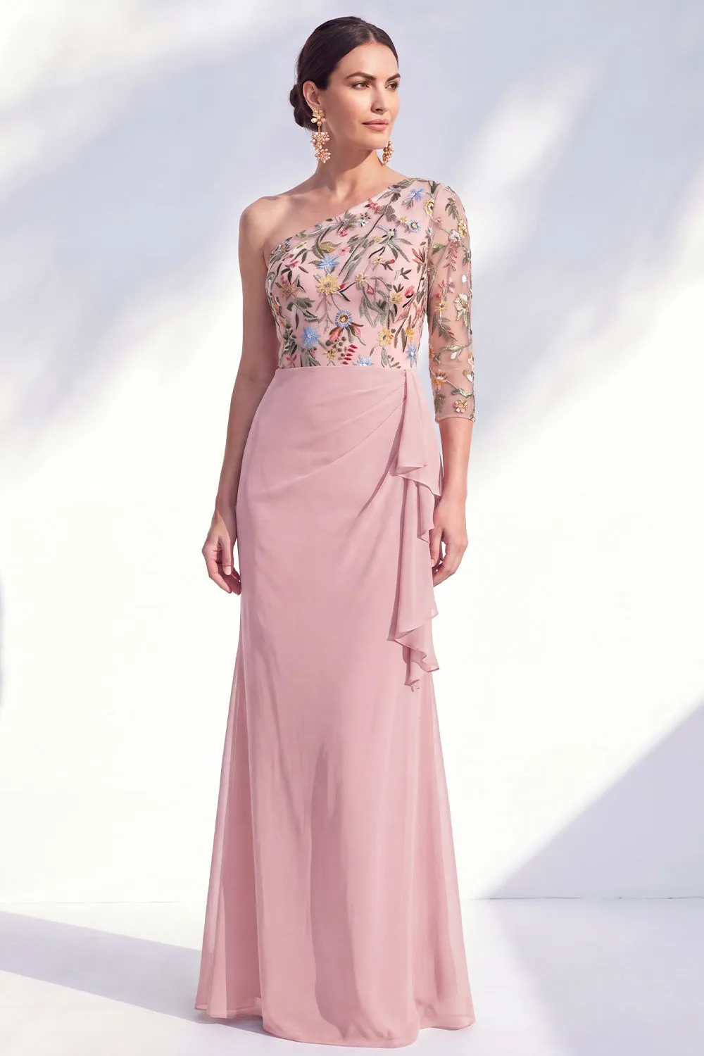 Grey Purple Floral One Shoulder Mother of the Bride Dress sold by Wedtrend product image thumbnail 5