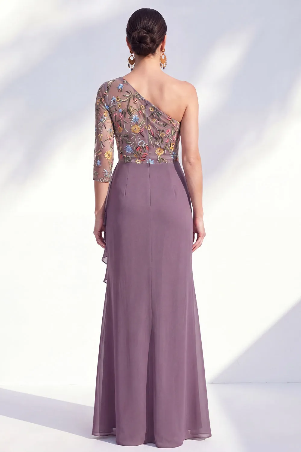 Grey Purple Floral One Shoulder Mother of the Bride Dress sold by Wedtrend product image thumbnail 2