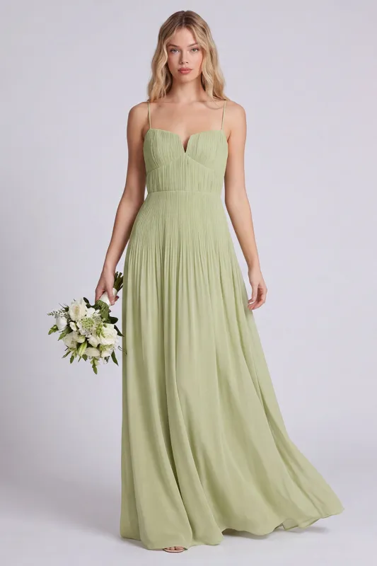 Dusty Sage A Line Spaghetti Straps Chiffon Bridesmaid Dress made by Wedtrend