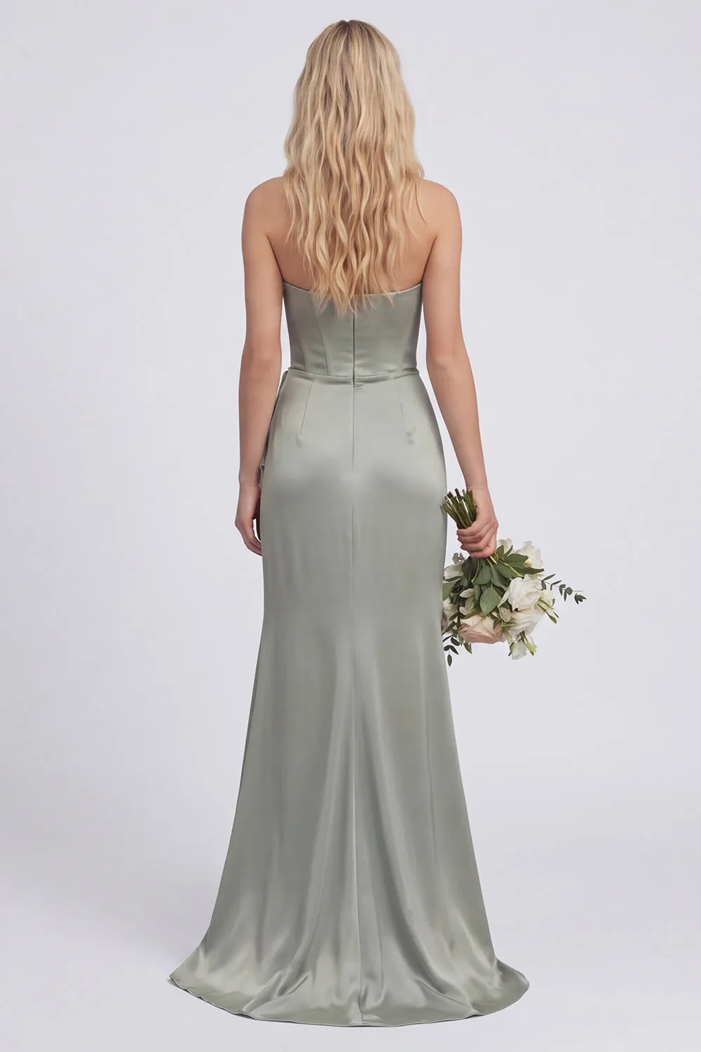 Strapless Corset Mermaid Dusty Sage Bridesmaid Dress with Slit sold by Wedtrend product image thumbnail 2
