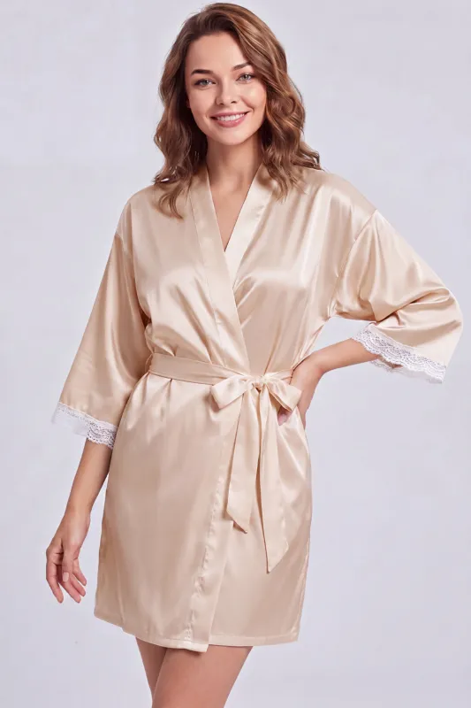 Champagne Satin Robe with Lace - Getting Ready Robe for Brides & Bridesmaids made by Wedtrend