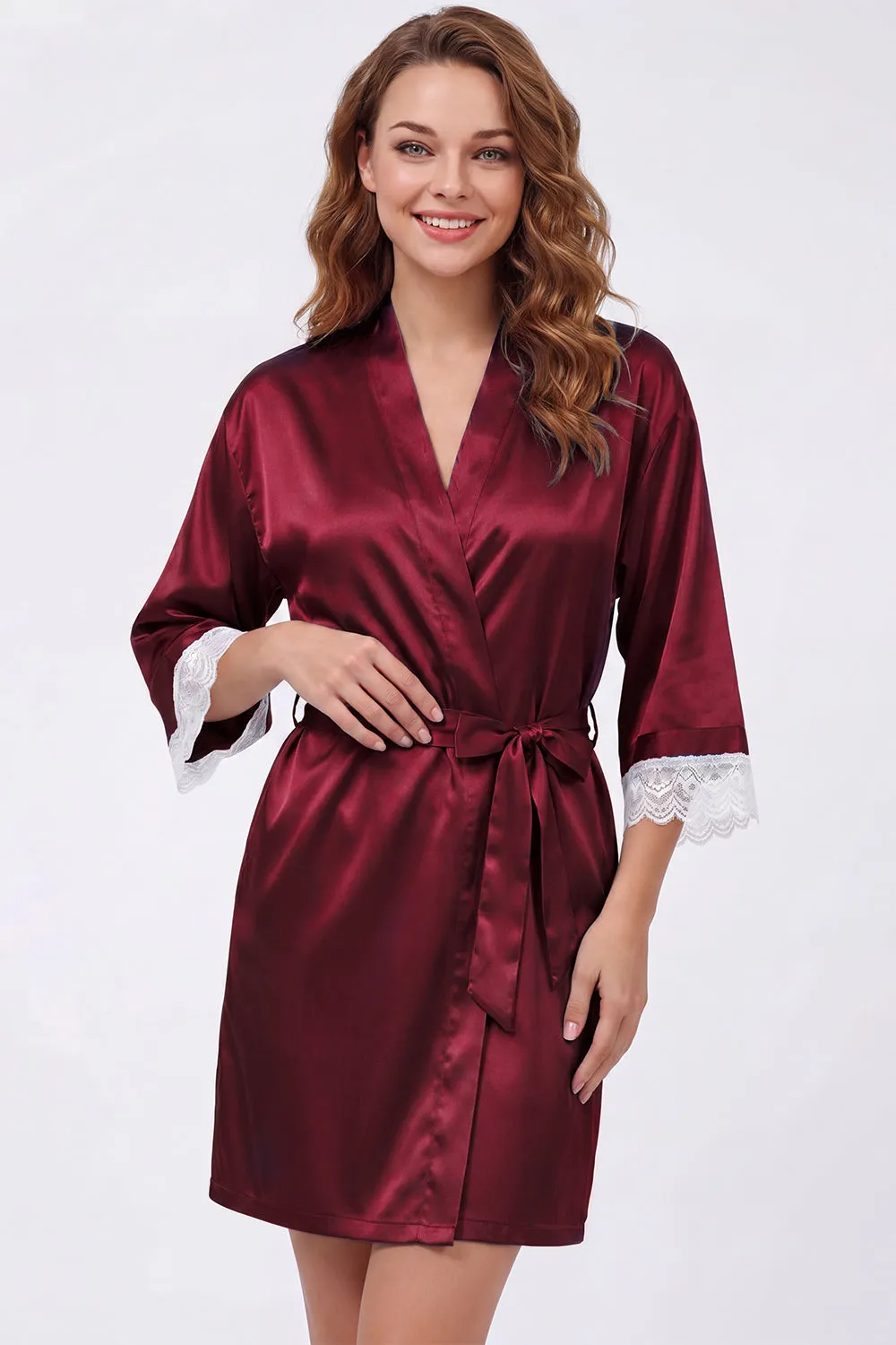 Blush Satin Robe with Lace - Getting Ready Robe for Brides & Bridesmaids sold by Wedtrend product image thumbnail 5
