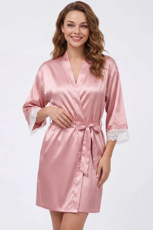 Blush Satin Robe with Lace - Getting Ready Robe for Brides & Bridesmaids made by Wedtrend