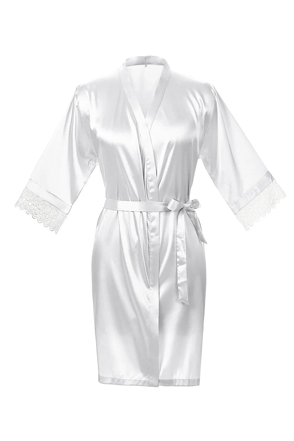 Blush Satin Robe with Lace - Getting Ready Robe for Brides & Bridesmaids sold by Wedtrend product image thumbnail 4
