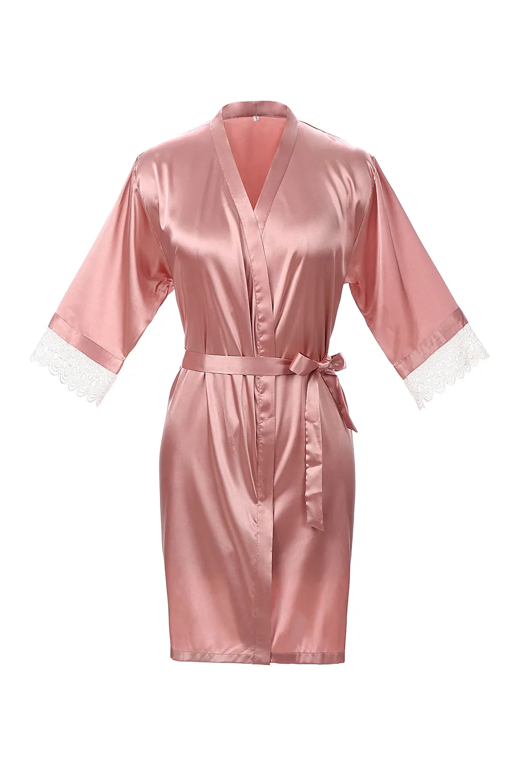 Blush Satin Robe with Lace - Getting Ready Robe for Brides & Bridesmaids sold by Wedtrend product image thumbnail 2
