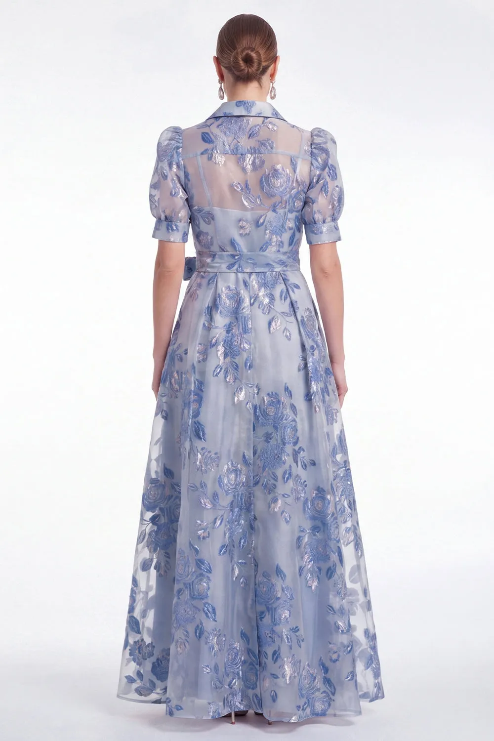 Blue A Line Collar Floral Jacquard Mother of the Bride Dress with Half Sleeves sold by Wedtrend product image thumbnail 2