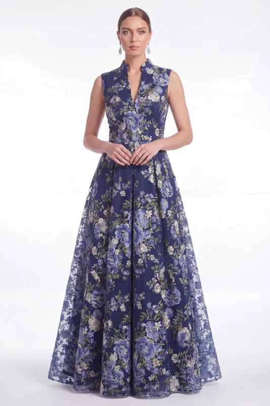 Floral Jacquard A Line V Neck Dark Navy Mother of the Bride Dress made by Wedtrend