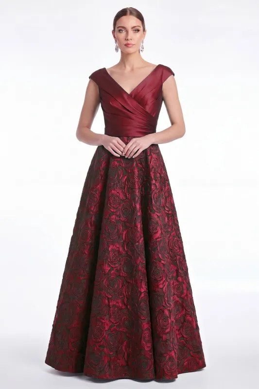 Burgundy Floral Jacquard A Line V Neck Mother of the Bride Dress made by Wedtrend