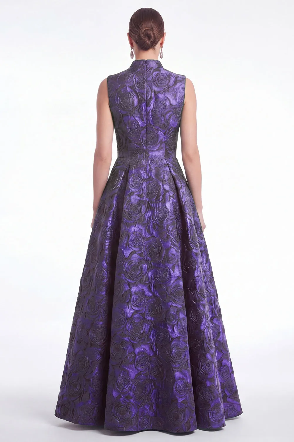 Plum A Line Stand Collar V Neck Jacquard Mother of the Bride Dress sold by Wedtrend product image thumbnail 2