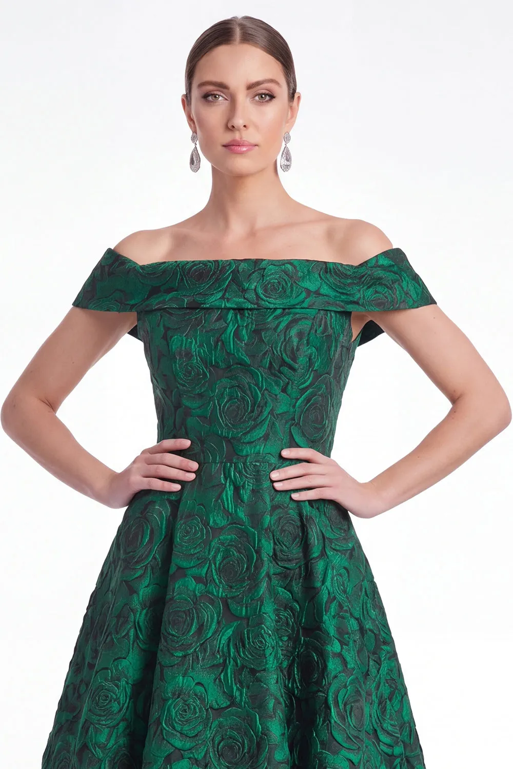 Green Off the Shoulder Floral Jacquard A Line Mother of the Bride Dress sold by Wedtrend product image thumbnail 4
