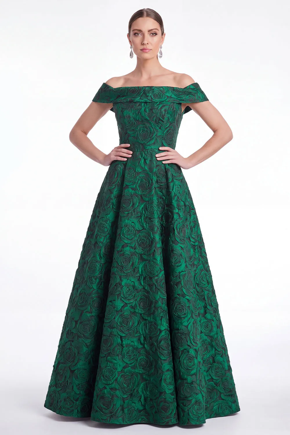 Green Off the Shoulder Floral Jacquard A Line Mother of the Bride Dress sold by Wedtrend