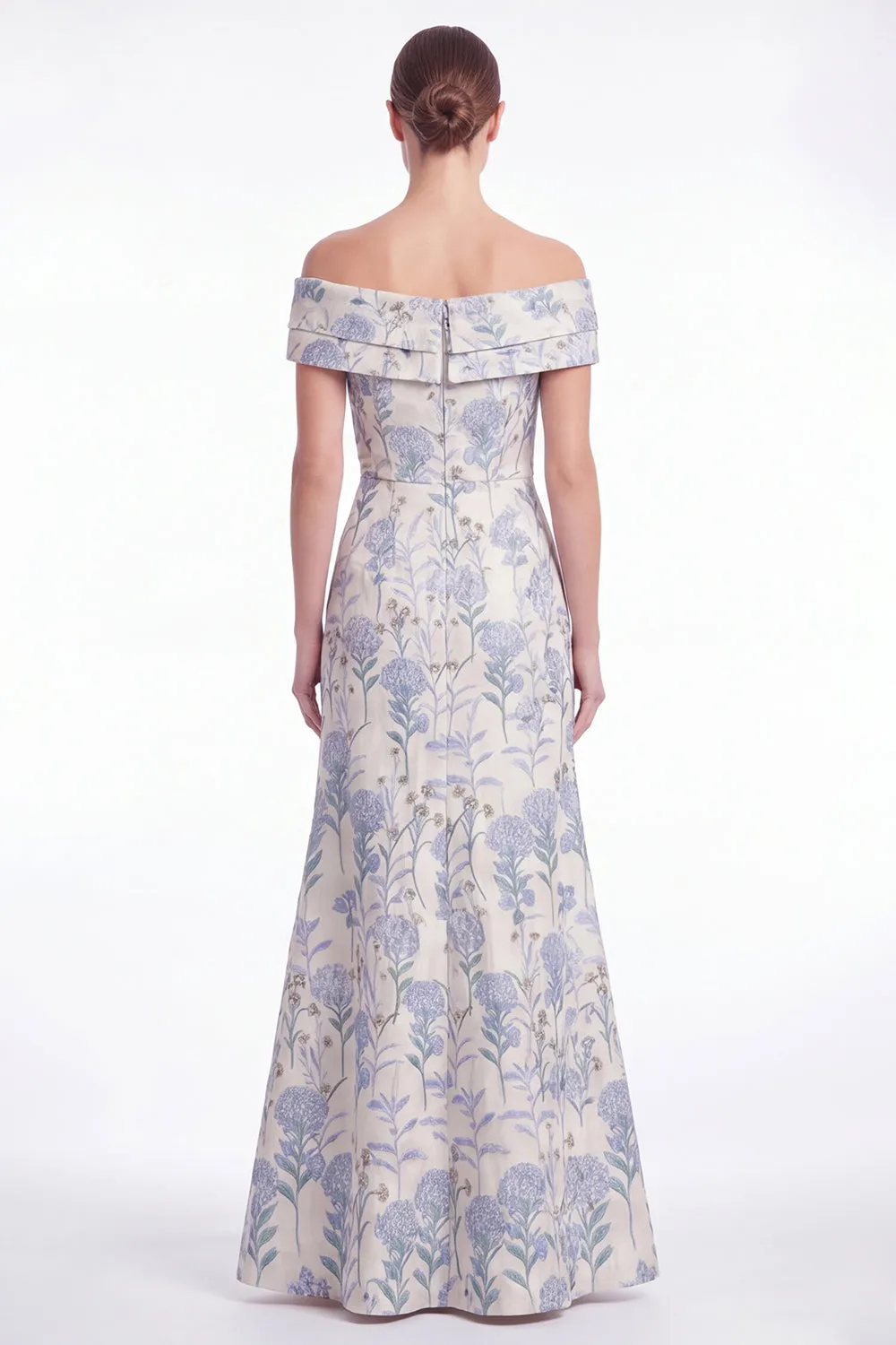 A Line Off the Shoulder Blue Floral Jacquard Mother of the Bride Dress with Slit sold by Wedtrend product image thumbnail 2
