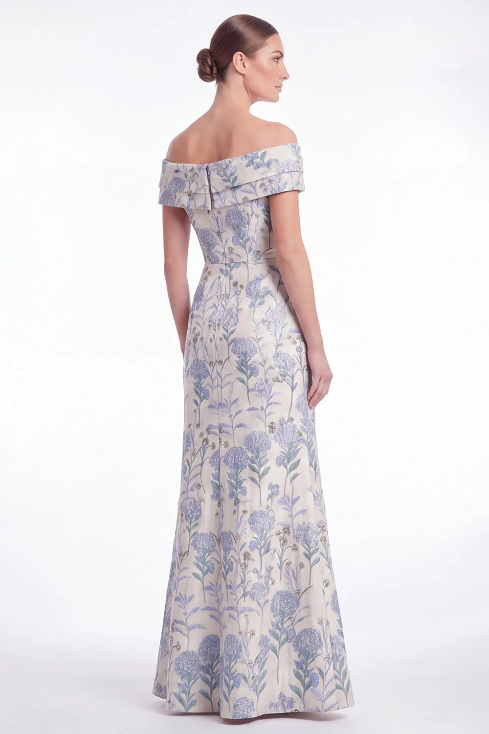 A Line Off the Shoulder Blue Floral Jacquard Mother of the Bride Dress with Slit sold by Wedtrend product image thumbnail 3