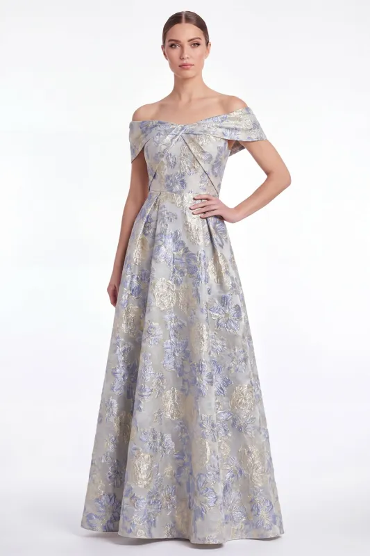 Off the Shoulder A Line Blue Floral Jacquard Mother of the Bride Dress made by Wedtrend