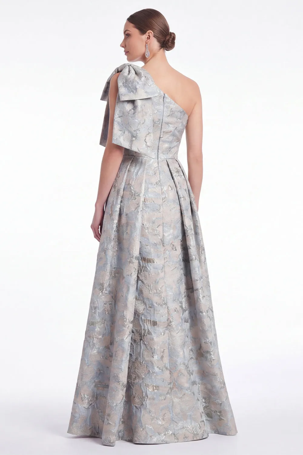 One Shoulder Blue Floral Jacquard A Line Mother of the Bride Dress sold by Wedtrend product image thumbnail 3