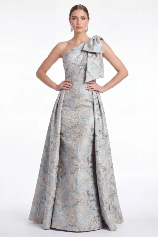 One Shoulder Blue Floral Jacquard A Line Mother of the Bride Dress made by Wedtrend