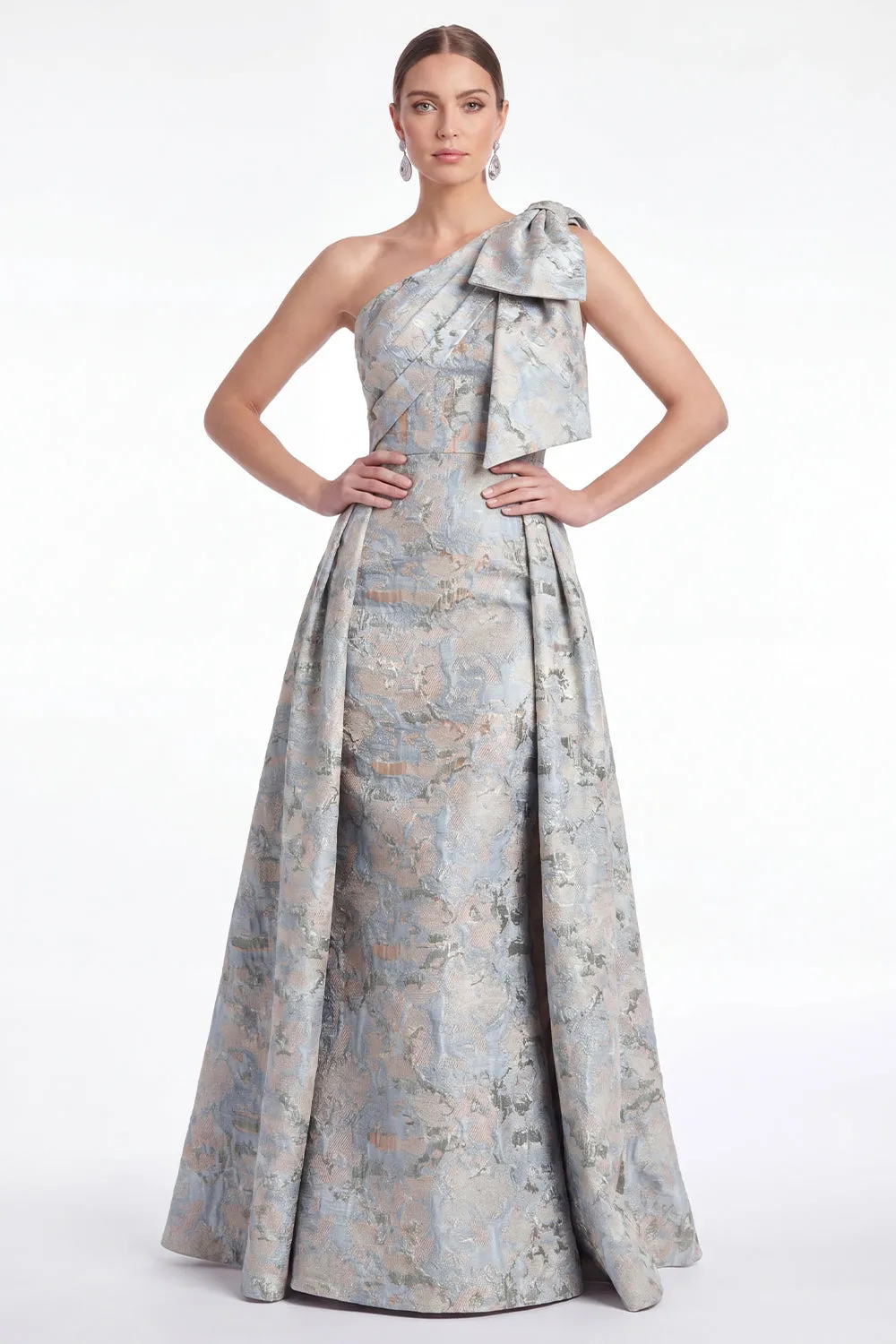 One Shoulder Blue Floral Jacquard A Line Mother of the Bride Dress sold by Wedtrend