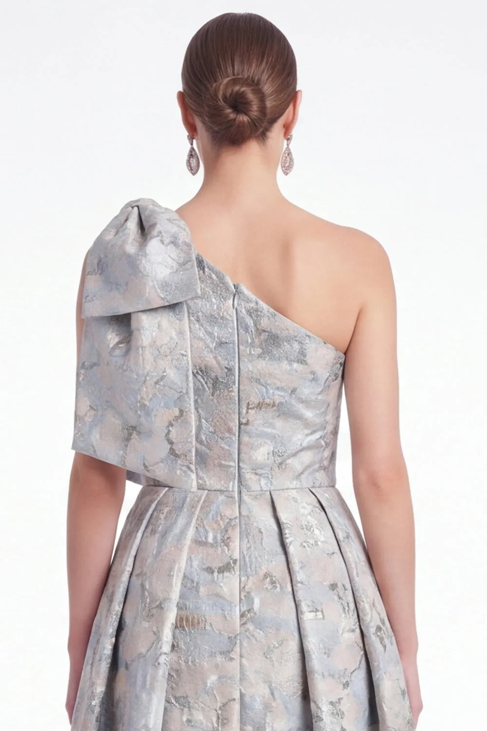 One Shoulder Blue Floral Jacquard A Line Mother of the Bride Dress sold by Wedtrend product image thumbnail 5