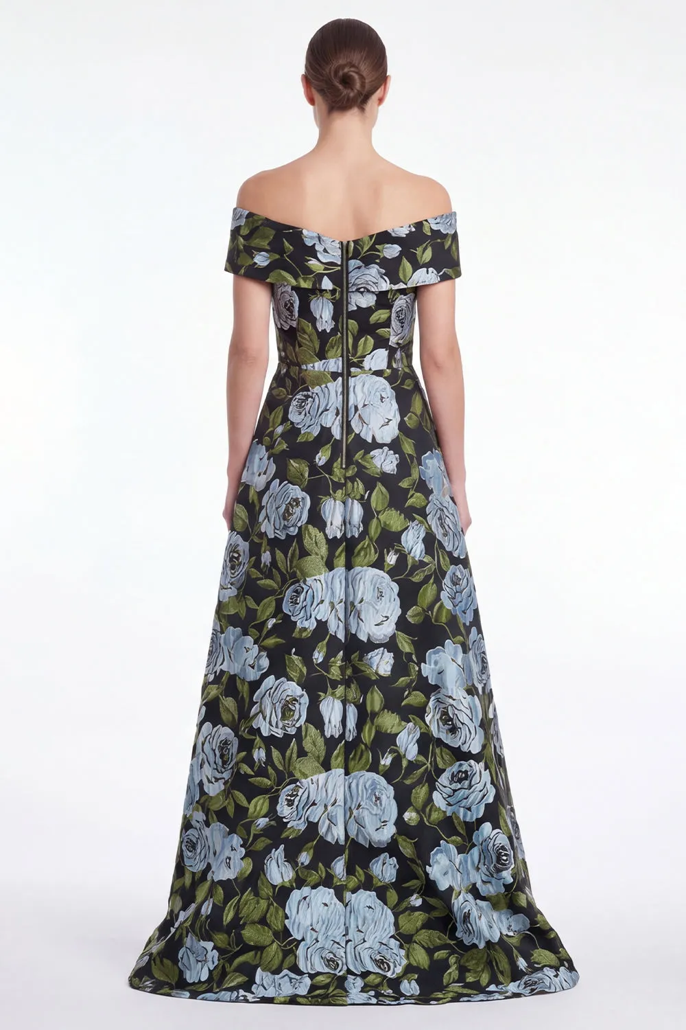Blue Floral Jacquard Off the Shoulder A Line Mother of the Bride Dress sold by Wedtrend product image thumbnail 2