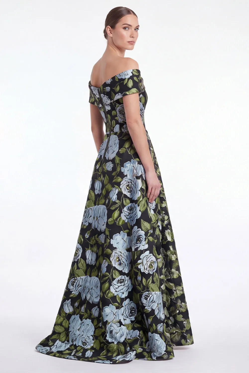 Blue Floral Jacquard Off the Shoulder A Line Mother of the Bride Dress sold by Wedtrend product image thumbnail 3