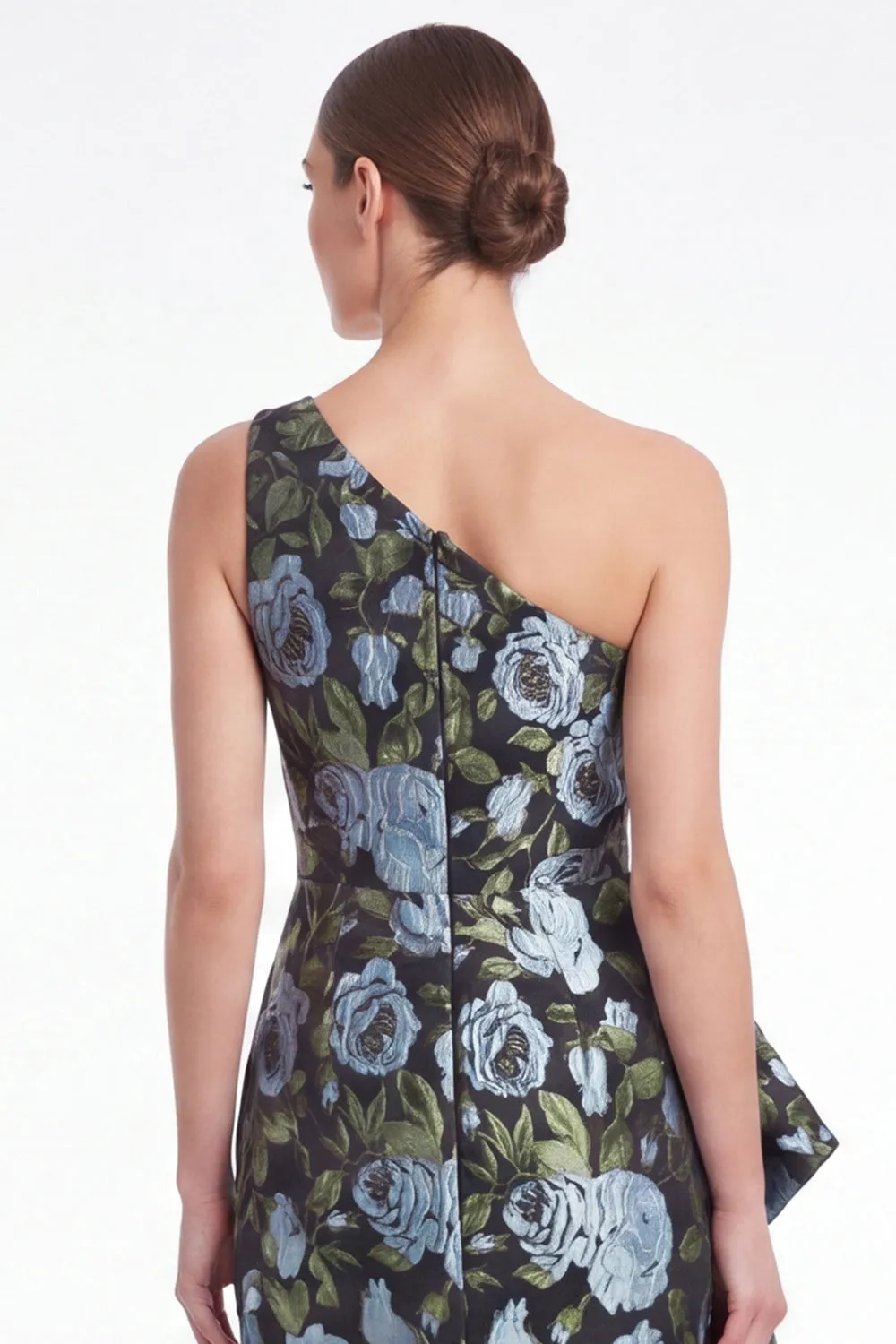 One Shoulder Mermaid Blue Floral Jacquard Mother of the Bride Dress sold by Wedtrend product image thumbnail 5