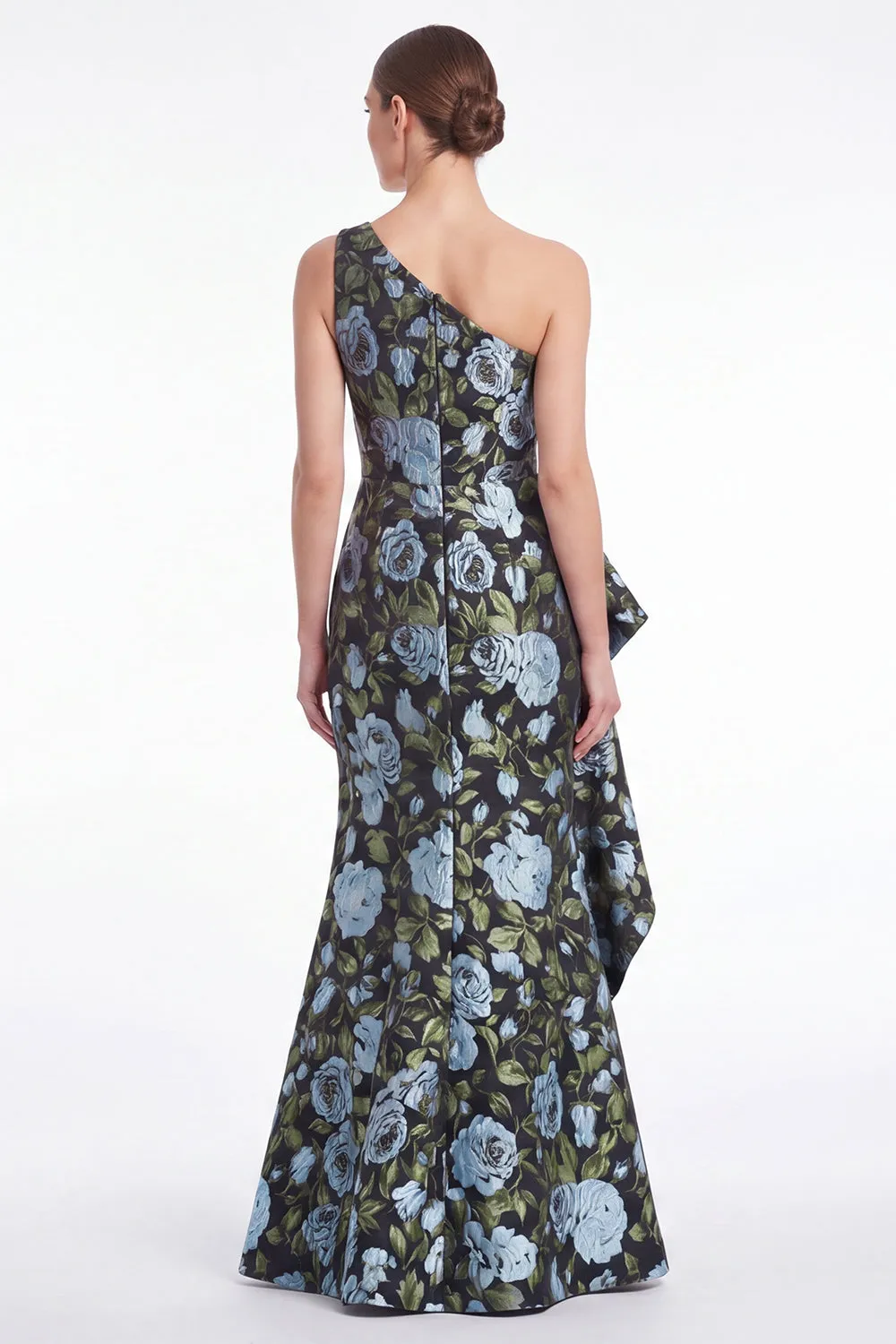 One Shoulder Mermaid Blue Floral Jacquard Mother of the Bride Dress sold by Wedtrend product image thumbnail 2