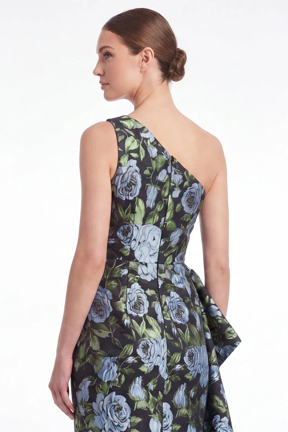One Shoulder Mermaid Blue Floral Jacquard Mother of the Bride Dress sold by Wedtrend product image thumbnail 3