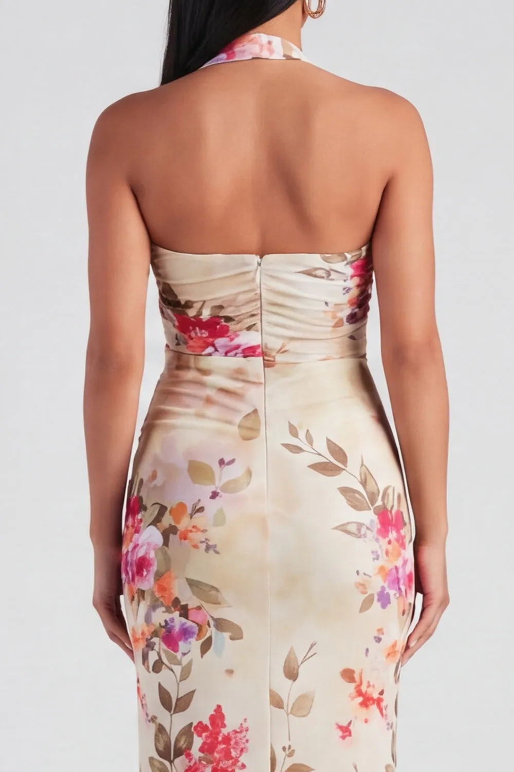 Champagne Halter Floral Wedding Guest Dress sold by Wedtrend product image thumbnail 5