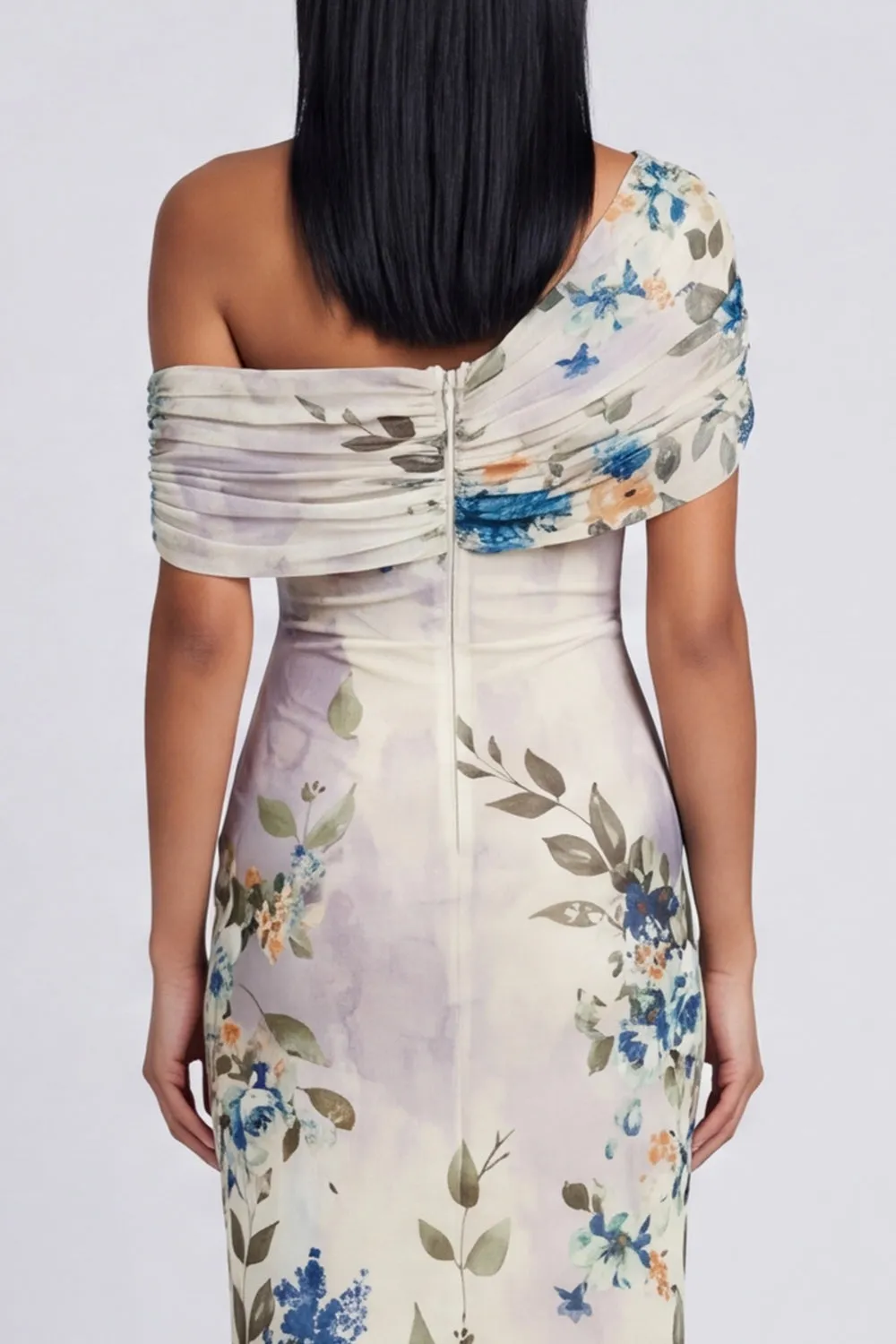 One Shoulder Sheath Ivory Floral Wedding Guest Dress sold by Wedtrend product image thumbnail 5