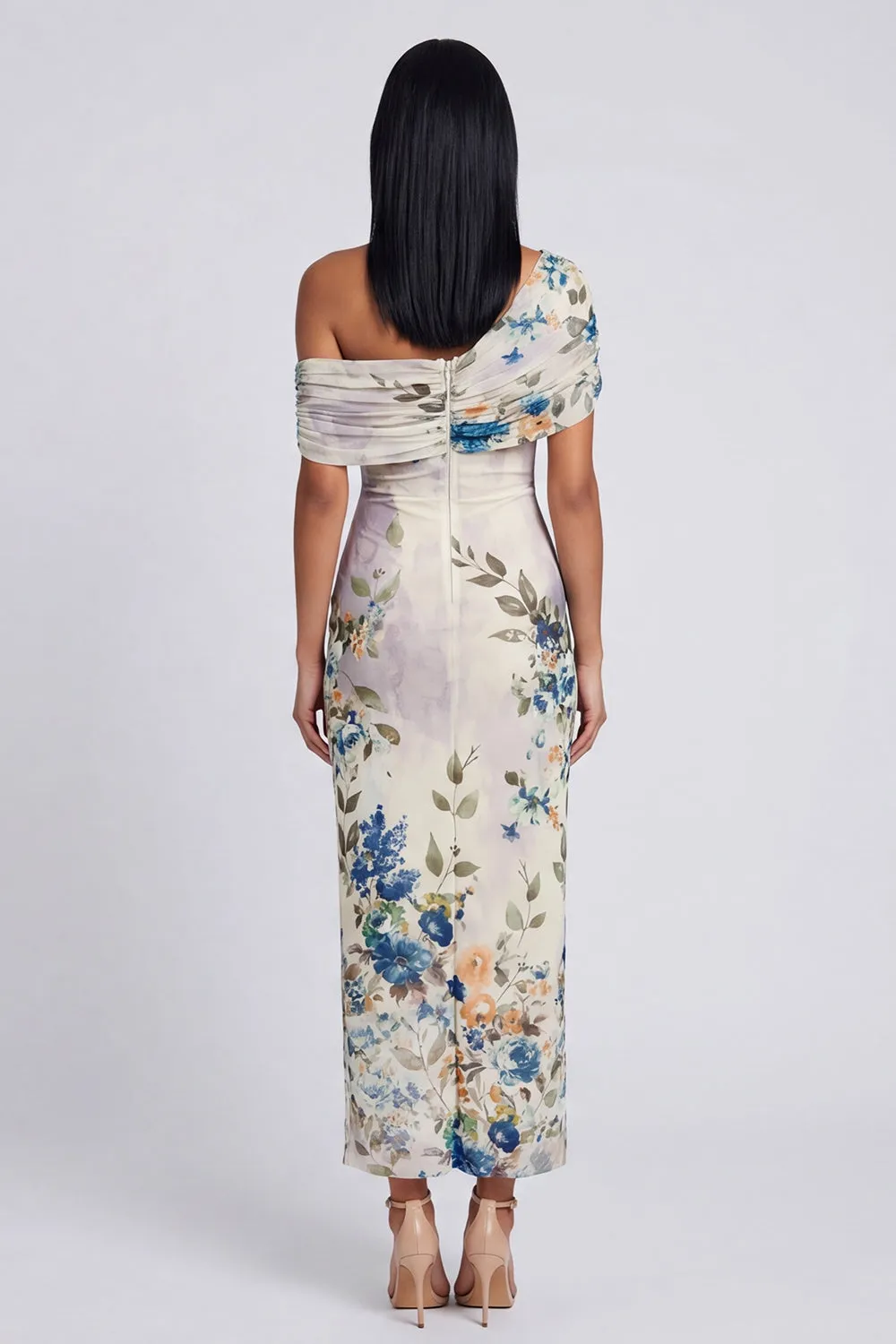 One Shoulder Sheath Ivory Floral Wedding Guest Dress sold by Wedtrend product image thumbnail 2