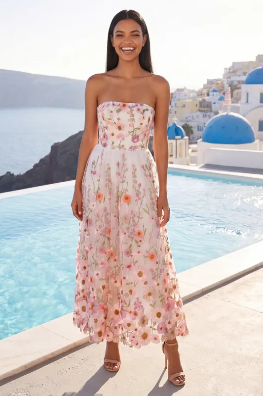 Strapless Pink A Line Floral Wedding Guest Dress made by Wedtrend