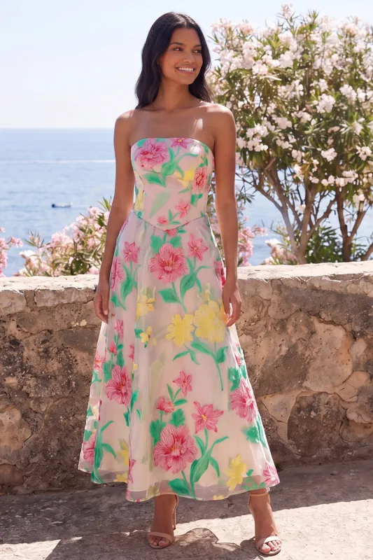 Daffodil Pink Flower A Line Strapless Wedding Guest Dress made by Wedtrend