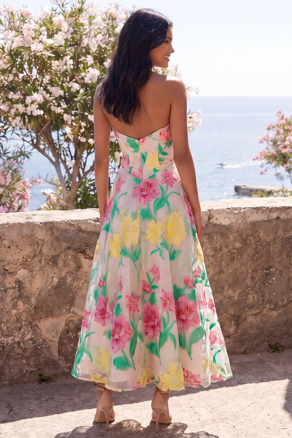 Daffodil Pink Flower A Line Strapless Wedding Guest Dress sold by Wedtrend product image thumbnail 2
