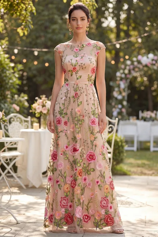 A Line Bateau Neck Blush Floral Wedding Guest Dress made by Wedtrend