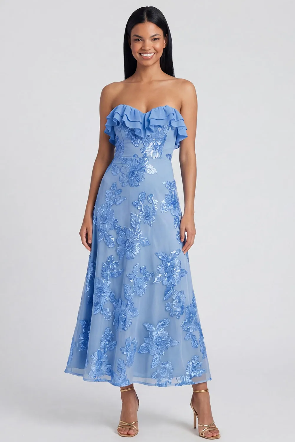 Sweetheart A Line Light Blue Wedding Guest Dress with Appliques sold by Wedtrend product image thumbnail 3