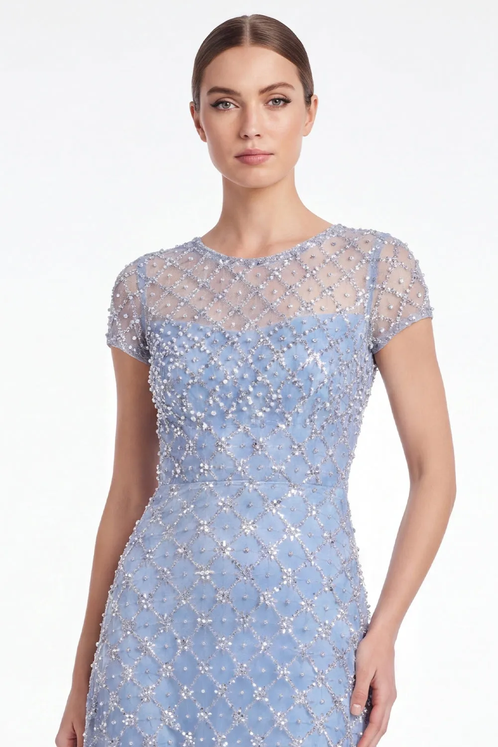 Sky Blue A Line Round Neck Mother of the Bride Dress with Beadings sold by Wedtrend product image thumbnail 4