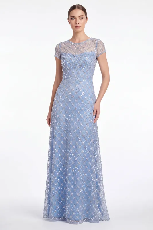 Sky Blue A Line Round Neck Mother of the Bride Dress with Beadings made by Wedtrend