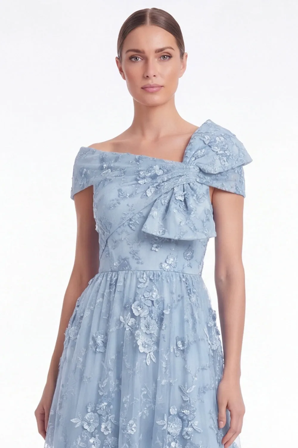 Light Blue Off the Shoulder A Line Floral Appliqued Mother of the Bride Dress sold by Wedtrend product image thumbnail 4