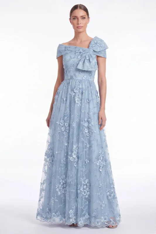 Light Blue Off the Shoulder A Line Floral Appliqued Mother of the Bride Dress made by Wedtrend