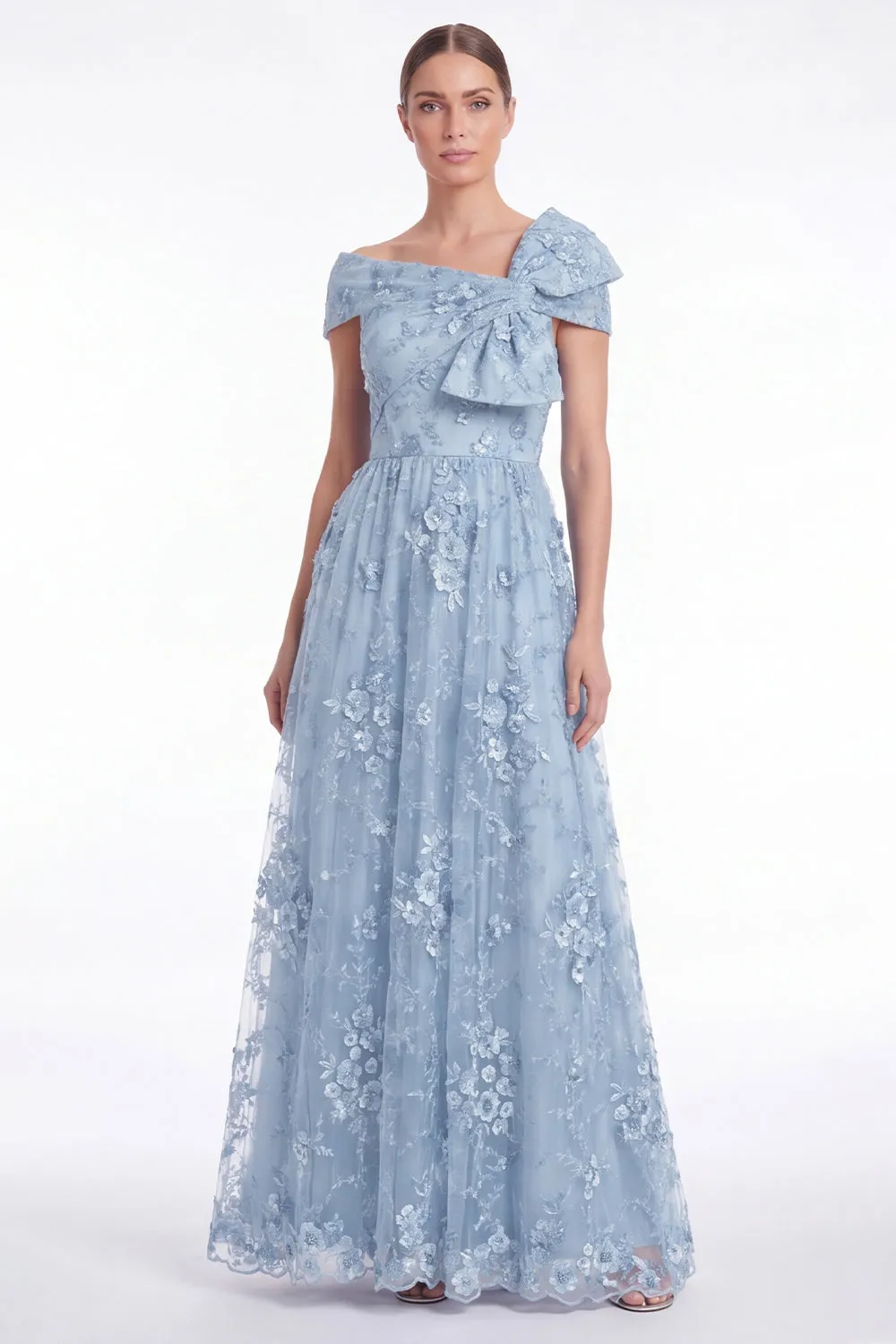 Light Blue Off the Shoulder A Line Floral Appliqued Mother of the Bride Dress sold by Wedtrend