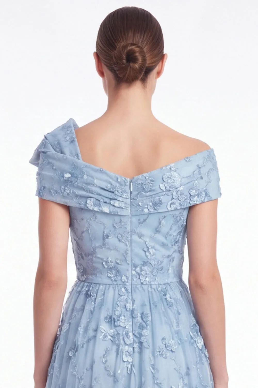 Light Blue Off the Shoulder A Line Floral Appliqued Mother of the Bride Dress sold by Wedtrend product image thumbnail 5