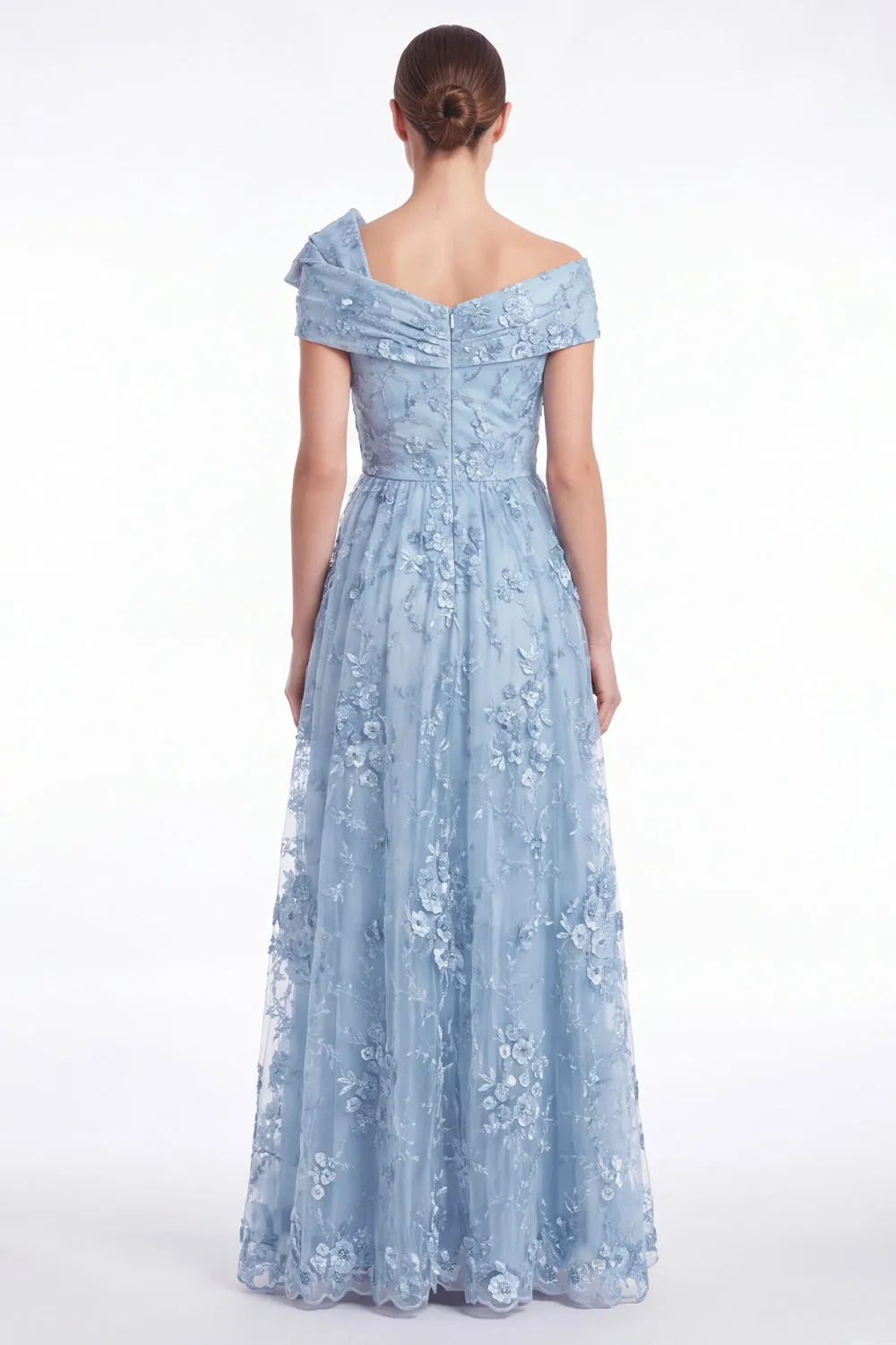 Light Blue Off the Shoulder A Line Floral Appliqued Mother of the Bride Dress sold by Wedtrend product image thumbnail 2