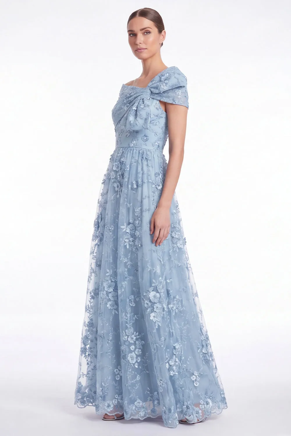 Light Blue Off the Shoulder A Line Floral Appliqued Mother of the Bride Dress sold by Wedtrend product image thumbnail 3