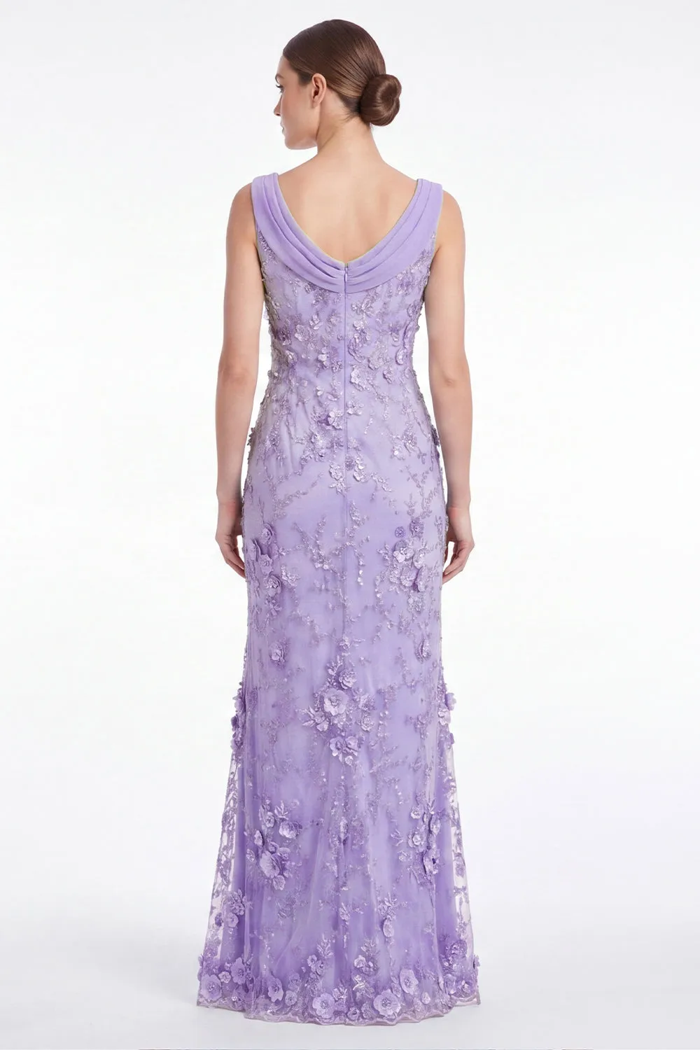 Mermaid Cowl Neck Floral Appliqued Light Plum Mother of the Bride Dress with Slit sold by Wedtrend product image thumbnail 2