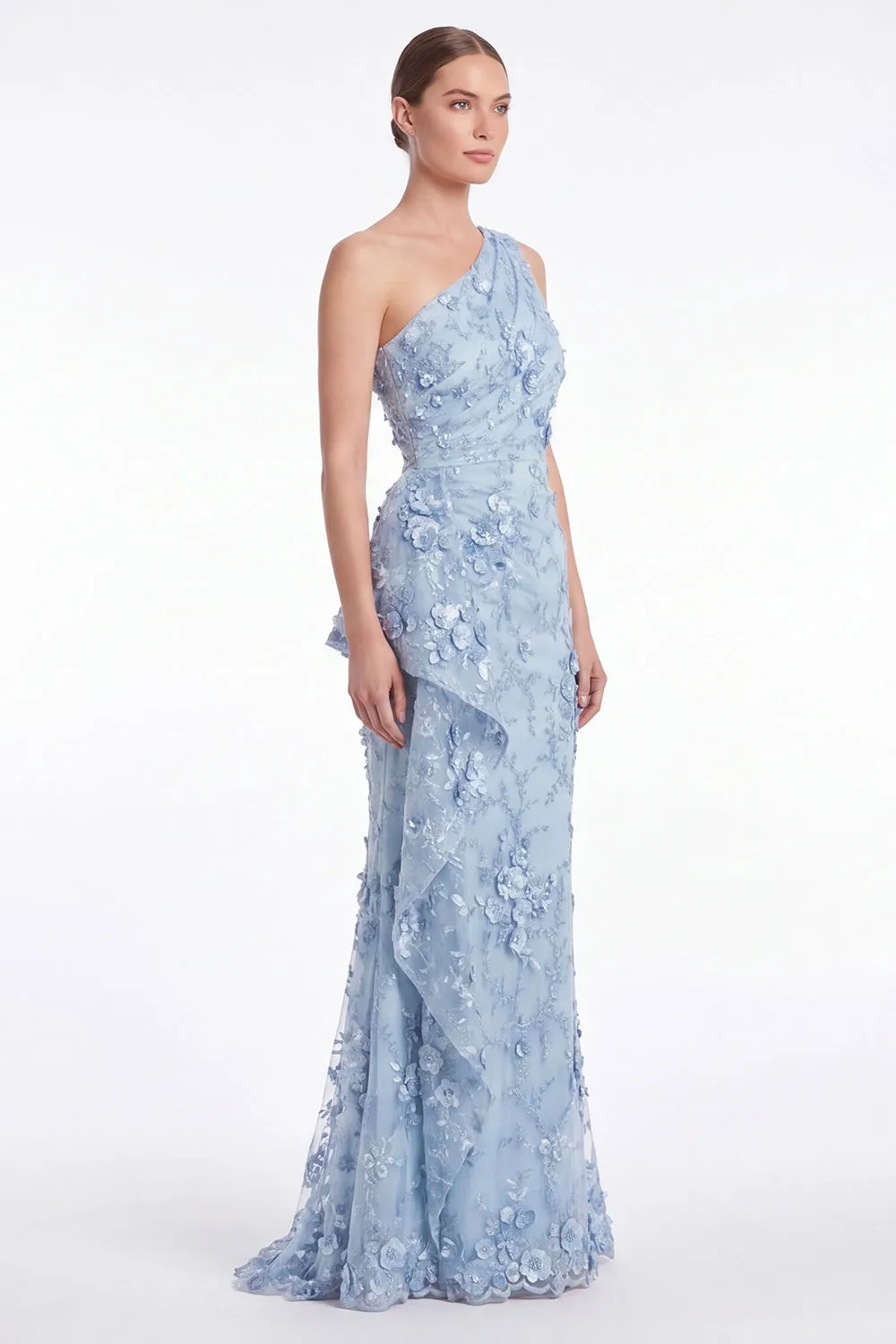 One Shoulder Light Blue Floral Appliqued Mermaid Mother of the Bride Dress sold by Wedtrend product image thumbnail 3